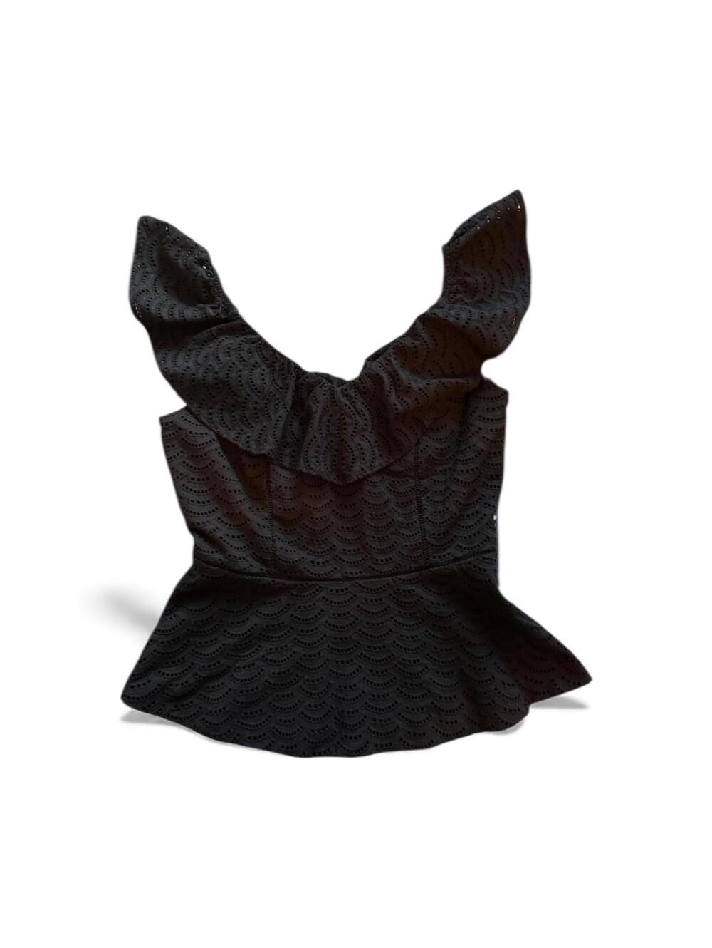 White House Black Market Black Eyelet Peplum Top Size 4